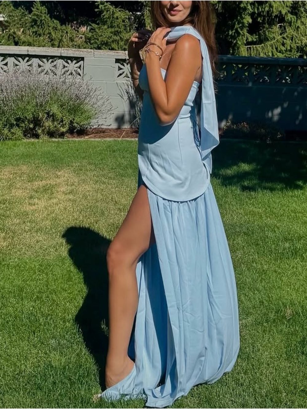 Light Blue Women's High-Slit Maxi Dress- Baby boo